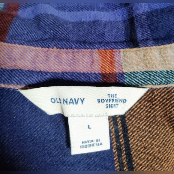 Old Navy - Loose Flannel Boyfriend Plaid Shirt Sz- L - Picture 4 of 5